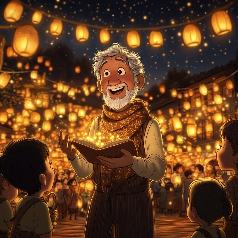 illustration homme âge mur lisant un livre a des enfants.