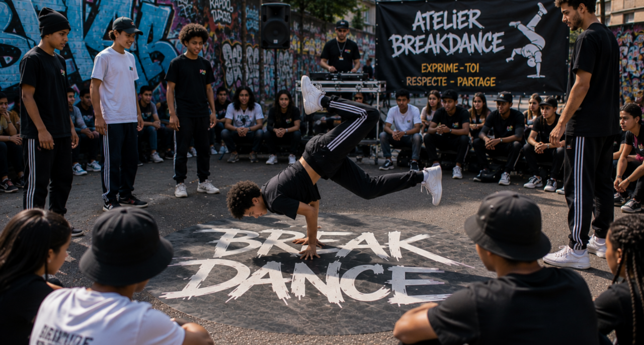 Des jeunes font une battle de break dance dans la rue