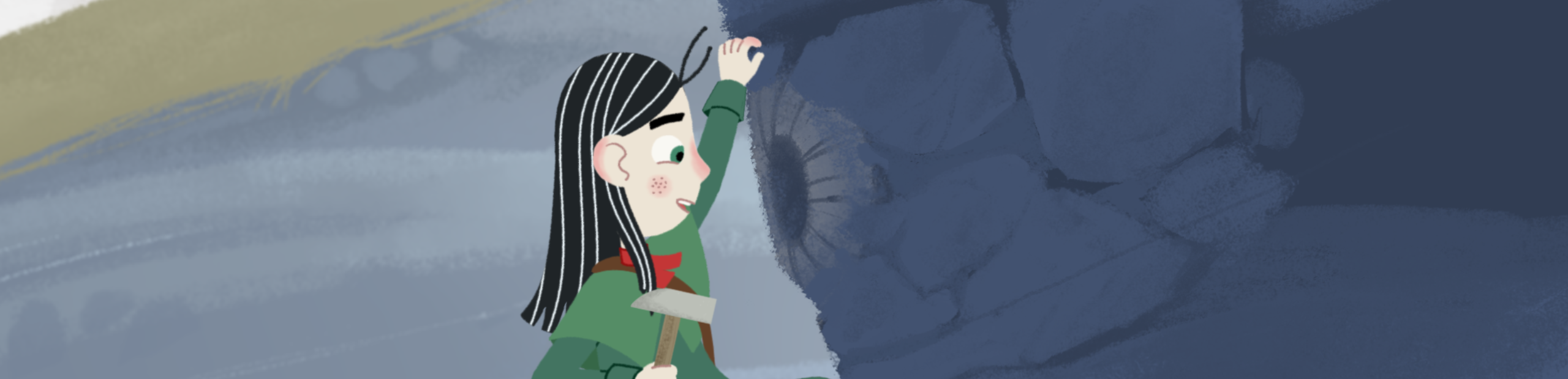 animation d'une femme qui escalade une roche